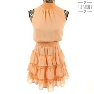 EXPRESS Sleeveless High Neck Ruffle Tier Skirt Chiffon Mini Dress S